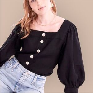 J. Crew Black Square-Neck Button-Front Top
